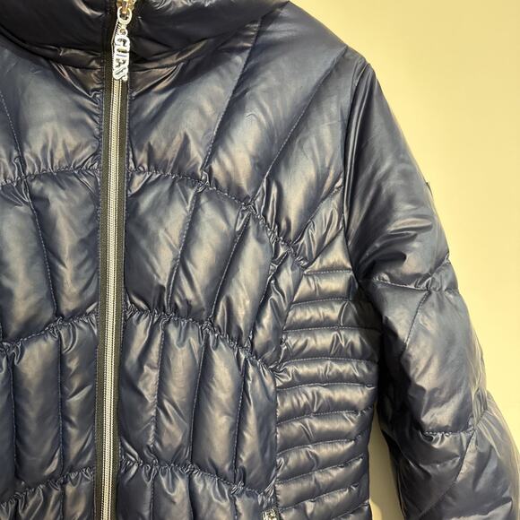 Guess Womens Jacket Quilted Puffer Insulated Zip Front Mock Collar Navy Blue M - Picture 14 of 16